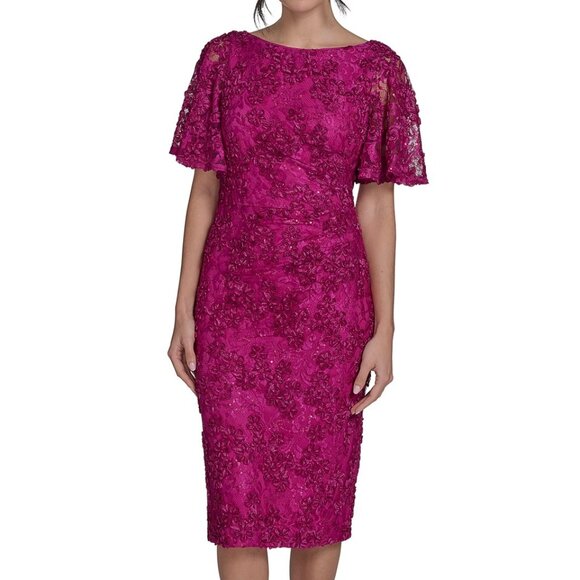 Jessica Howard Magenta/Fuchsia Sequined Soutache Lace Sheath Dress, size 16 - Picture 1 of 16
